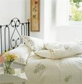 Daisy Ribbon Ivory Floral Embroidered Duvet Cover Collection