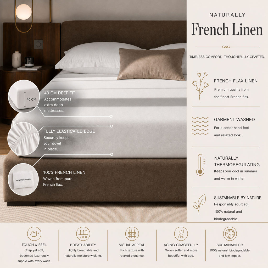 100% Linen Ivory Deep Fitted Sheet