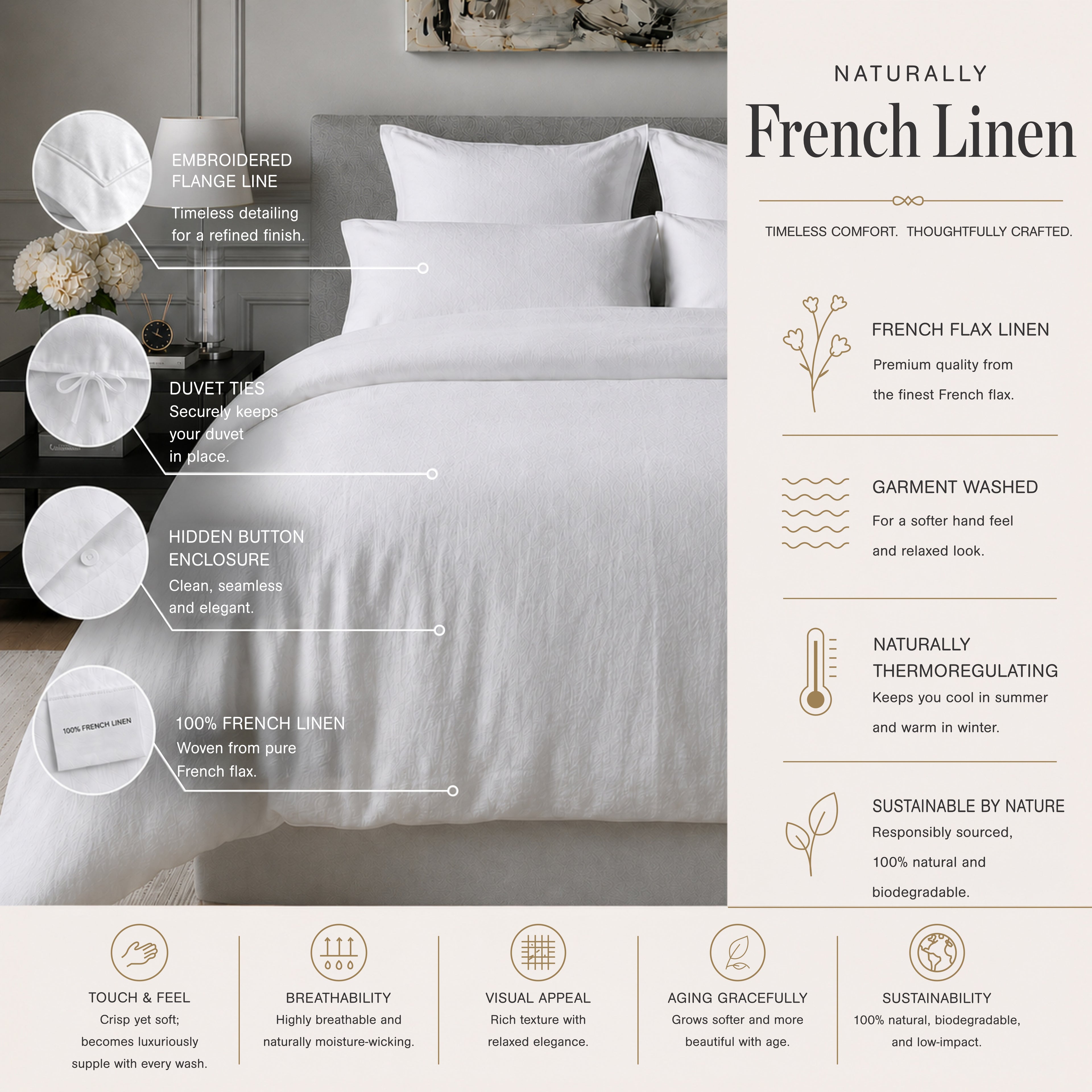 100% French Linen White Duvet Cover Collection