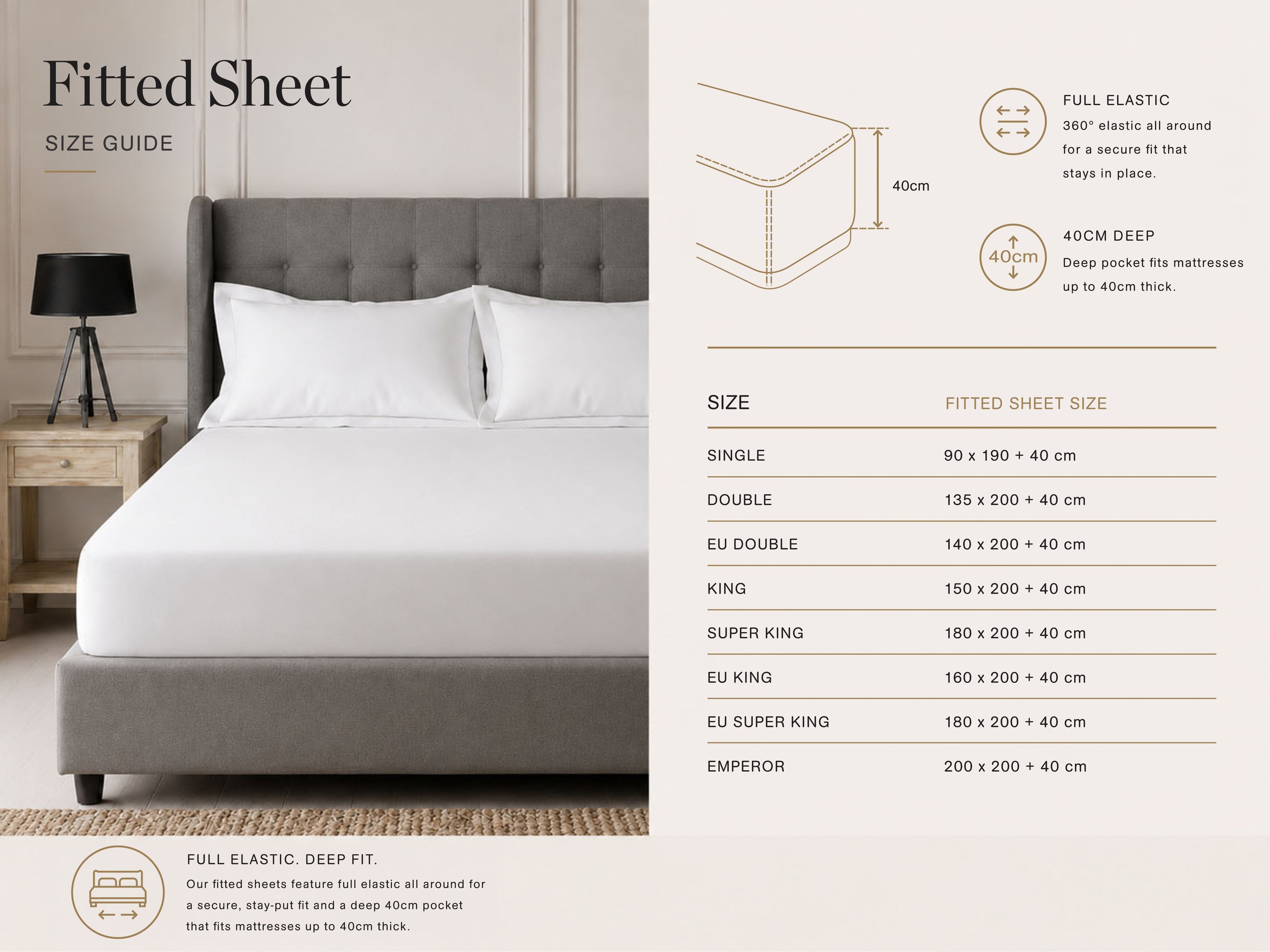 100% Linen White Deep Fitted Sheet