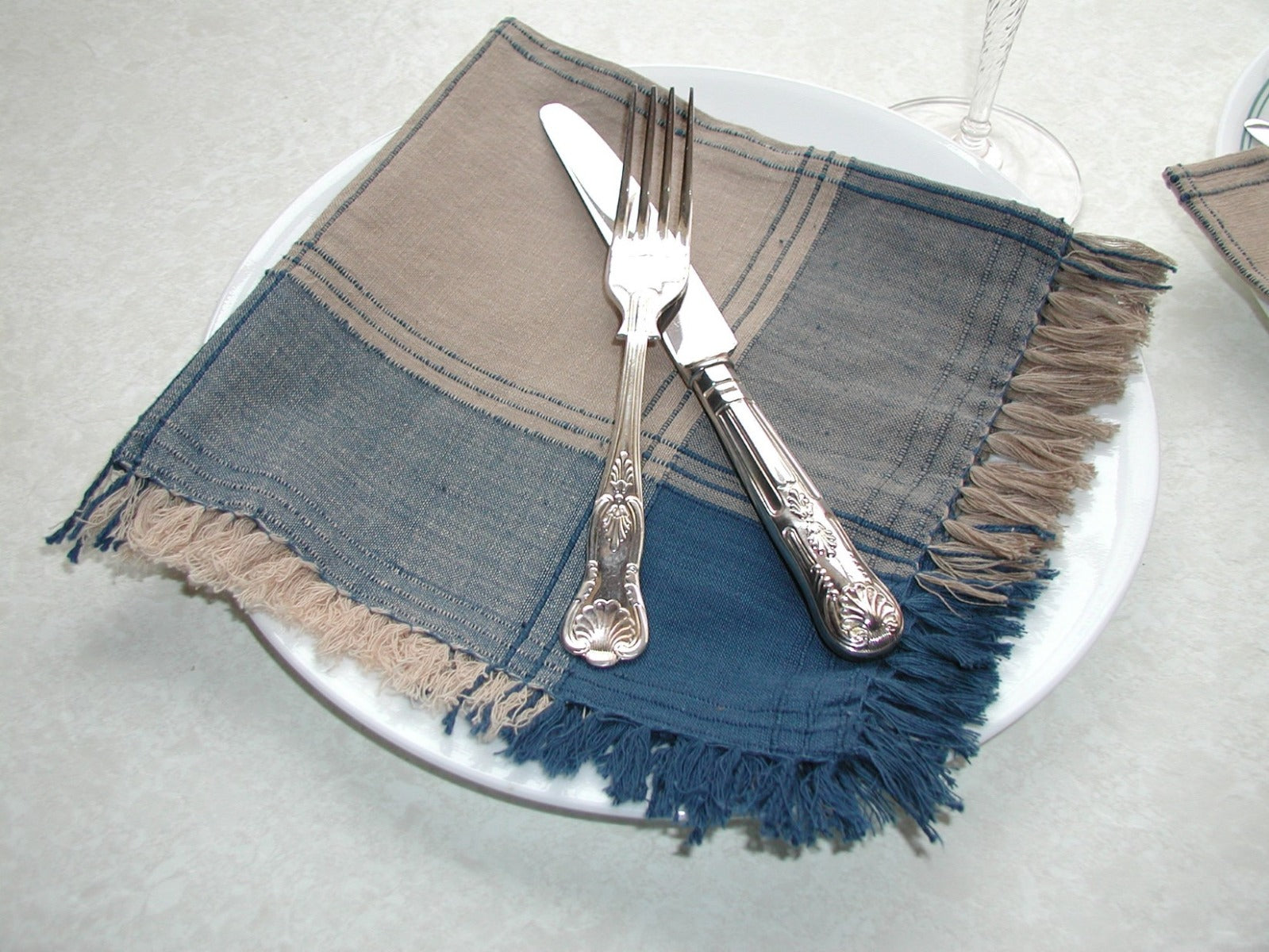 Beige/Blue Check Napkins 40x40cm set of 6