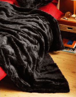 Black Faux Fur Bedspread / Throw 250 x 225 cm