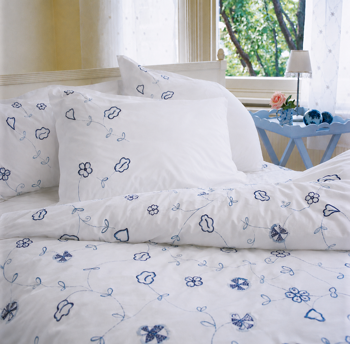 blue white floral embroidered duvet cover