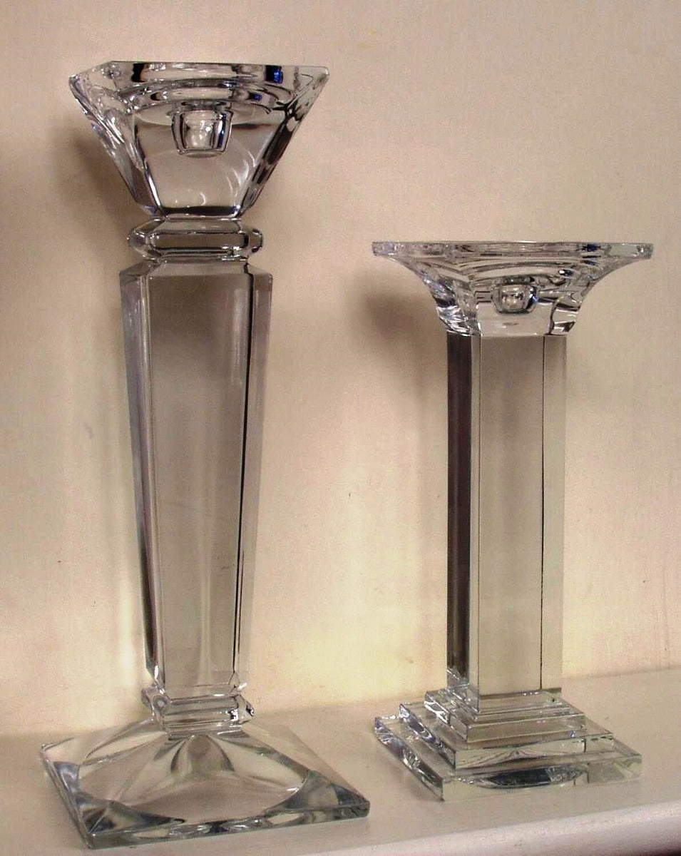 Glass Pillar Candlestick - 23 cm tall with 9 cm square base