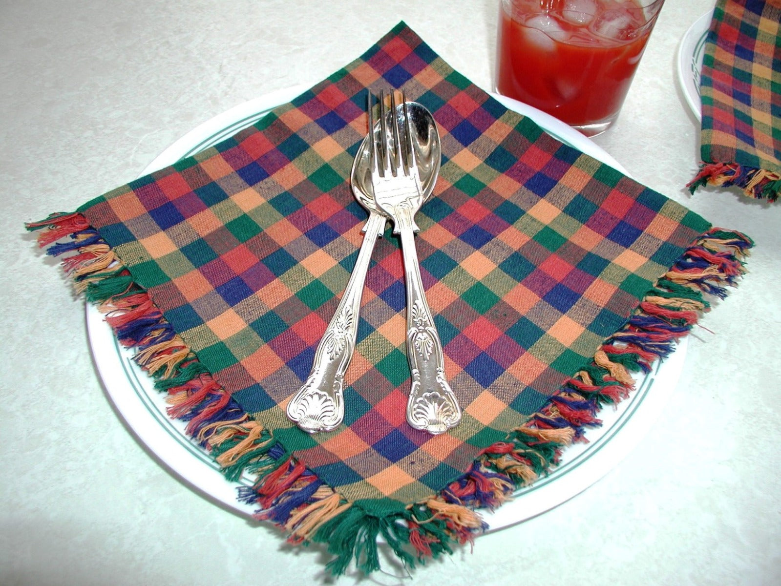 Green/Blue/Rust Check Table Cloth 150x150cm