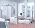 Laundry basket with an elegant chrome frame and removable canvass bag.