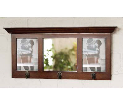 Mahogany Finish Hallway Mirror with 3 Hanging Hooks