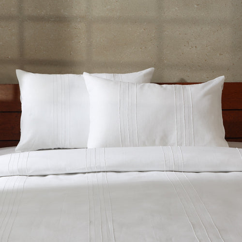 Whites of London | Heirloom Luxury Collection White Linen Bedding Set | 100% French Linen | Hand-Guided Pintucked & Hemstitched Detail | 1 Duvet Cover & 2 Pillowcases (King, White)