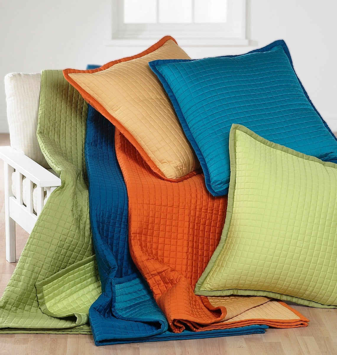 Rust & Gold Reversible Quilted Bed Spread / Throw 265x265 cm