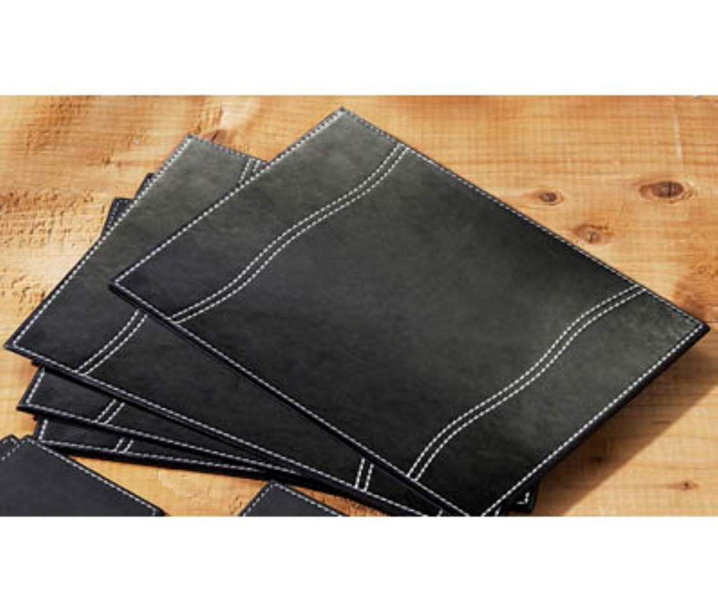 Set of 4 Black Faux Leather Place Mats