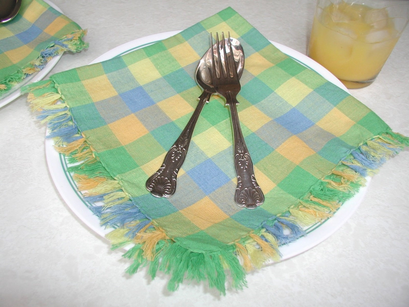 Green/Blue/Lemon Check Napkins 40x40cm set of 6